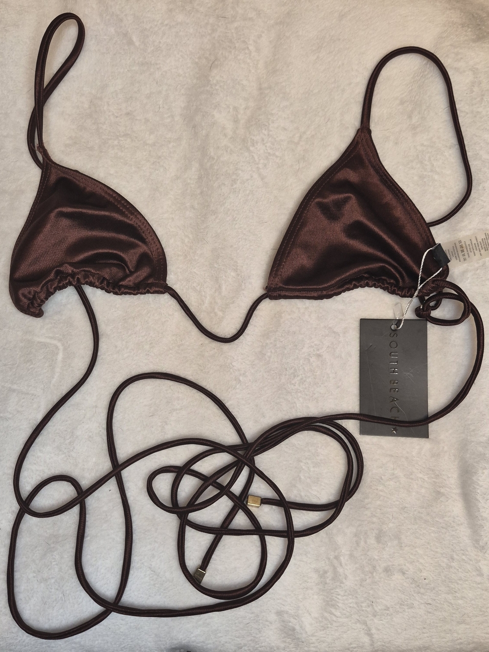South Beach Brown Satin Triangle Bikini Top